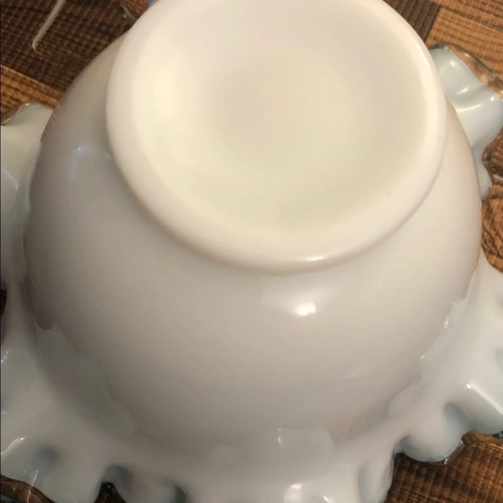 Source Unknown Aqua and White Ruffled Glass Vase